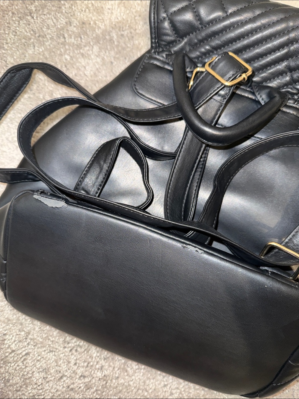 Quilted Black Drawstring Backpack - Picture 7 of 7